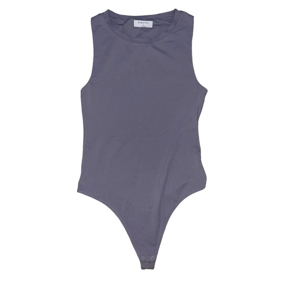 Babaton Aritzia purple grey high neck snap button bodysuit women’s size medium - Picture 1 of 8